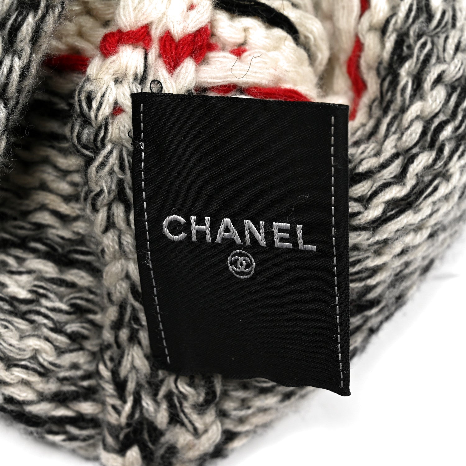 Chanel Wool Shearling CC Beanie Hat Grey Black Red 4 of 4