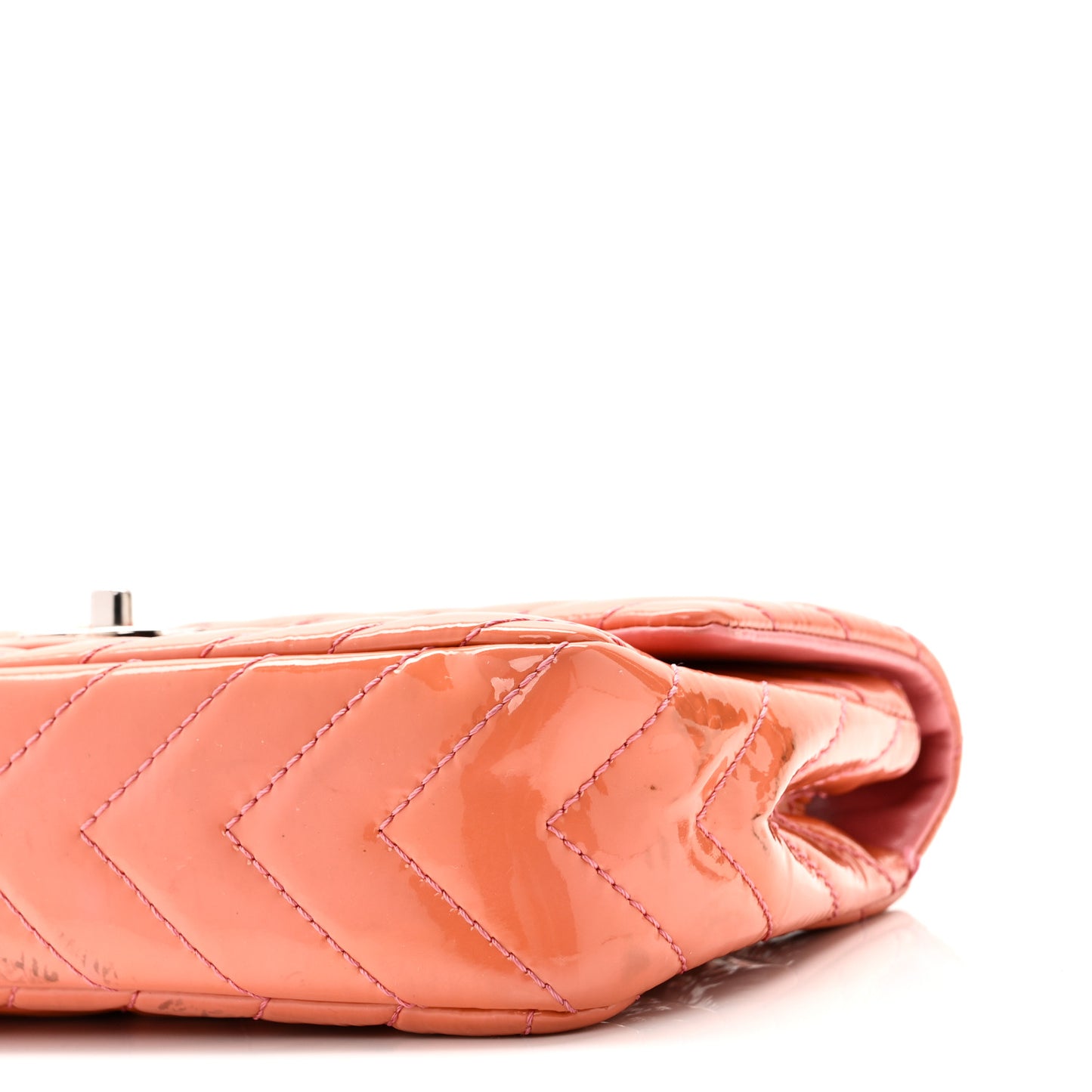 Patent Chevron Quilted Medium Single Flap Pink