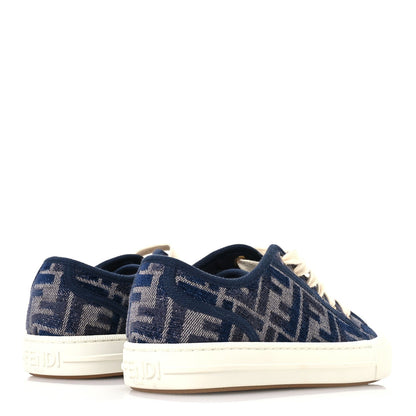 Fendi Chenille FF Embroidered Womens Domino Low Top Sneakers 36 Grigio Blue Notte 5 of 7