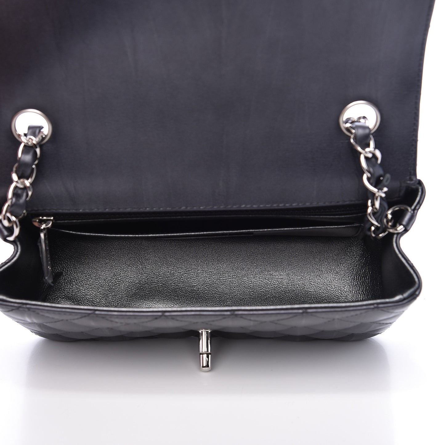 Iridescent Calfskin Quilted Mini Rectangular Flap Charcoal