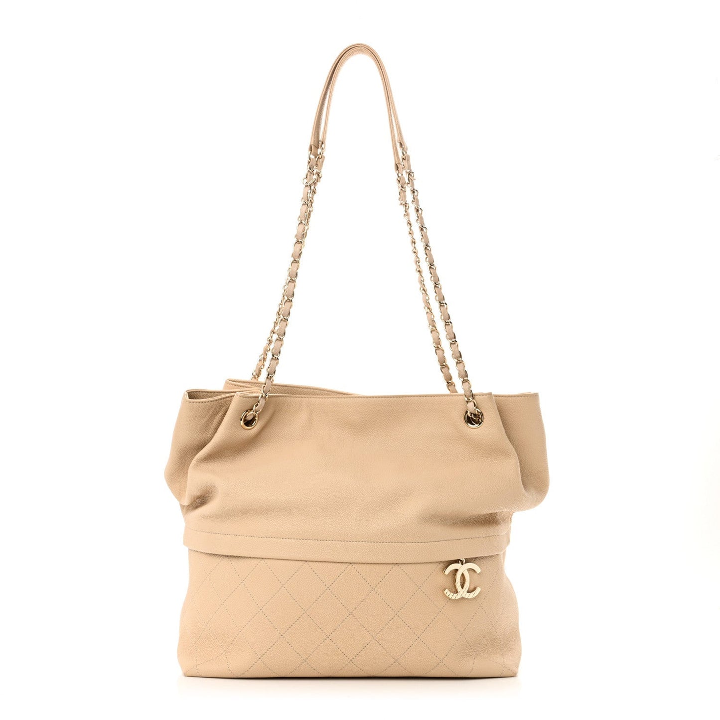 Caviar Stitched Shopping Tote Beige