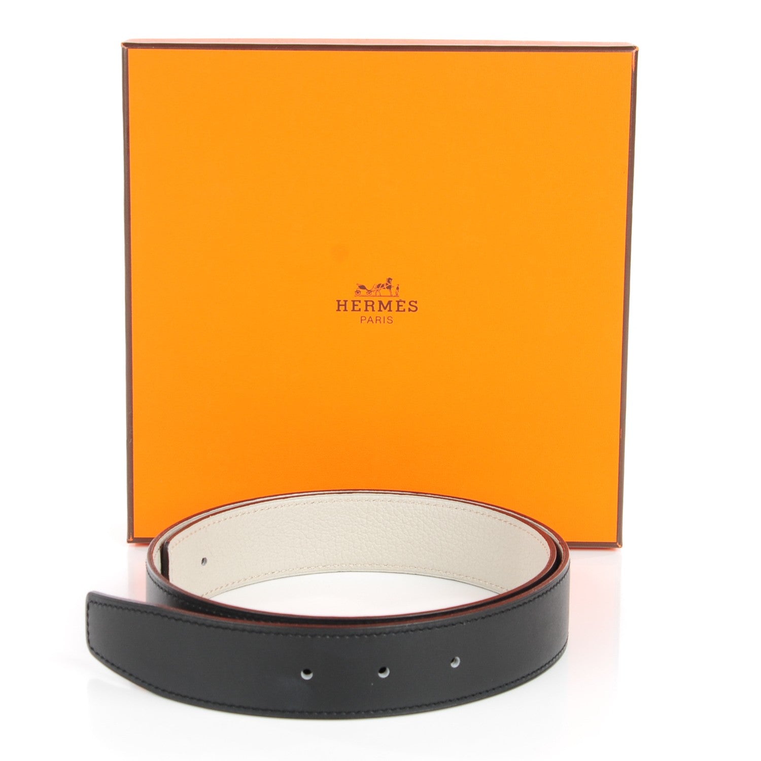 Hermes Chamonix Taurillon Clemence 32mm Belt Strap 75 Black Gris Perle 5 of 5