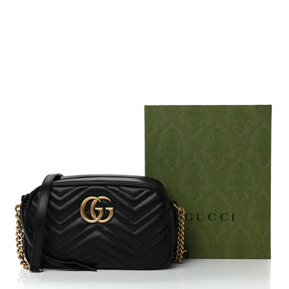 Gucci Calfskin Matelasse Small GG Marmont Chain Shoulder Bag Black 2 of 10