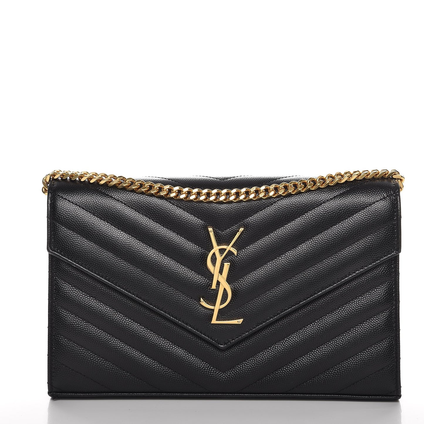 Grain De Poudre Matelasse Chevron Monogram Chain Wallet Black