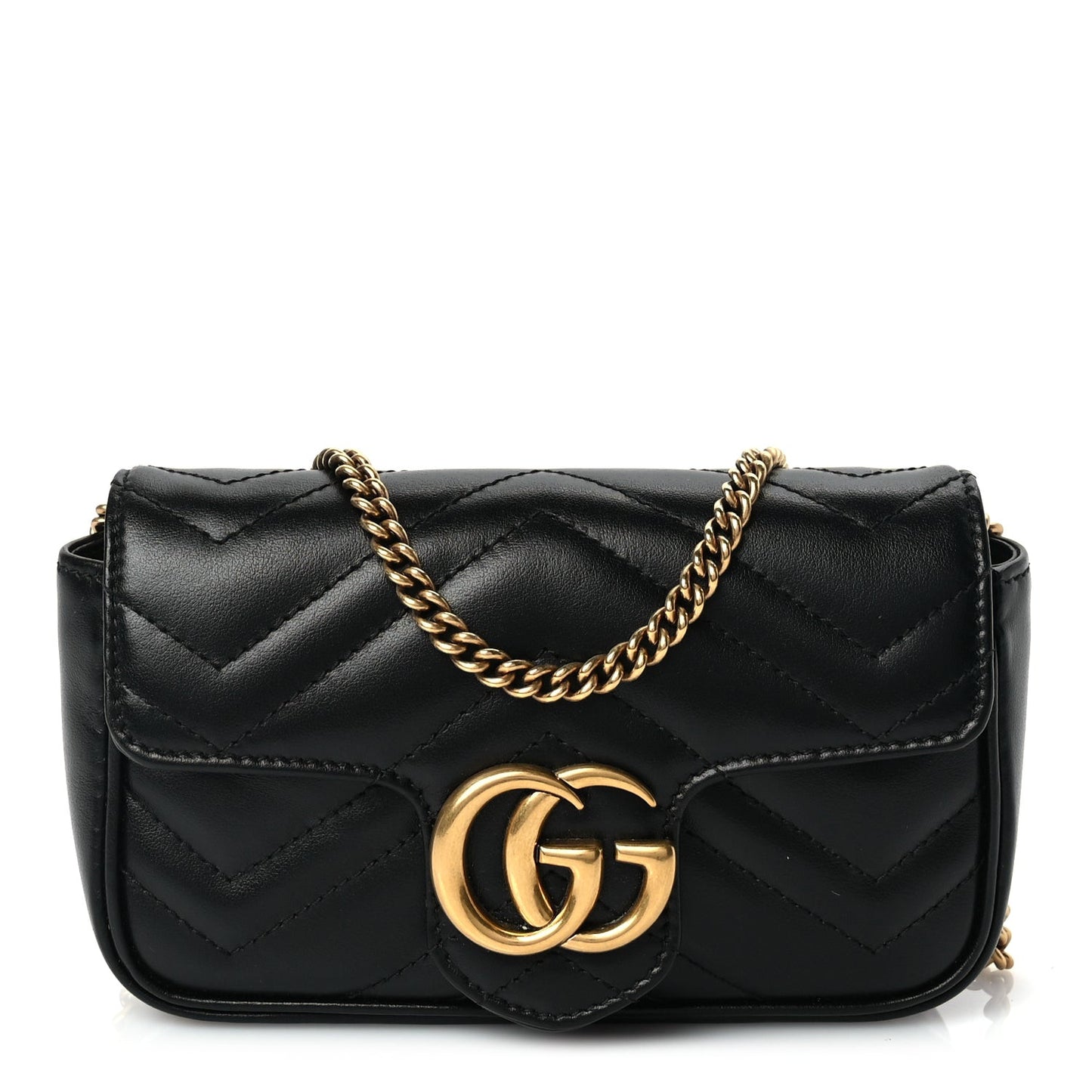 Calfskin Matelasse Super Mini GG Marmont Shoulder Bag Black