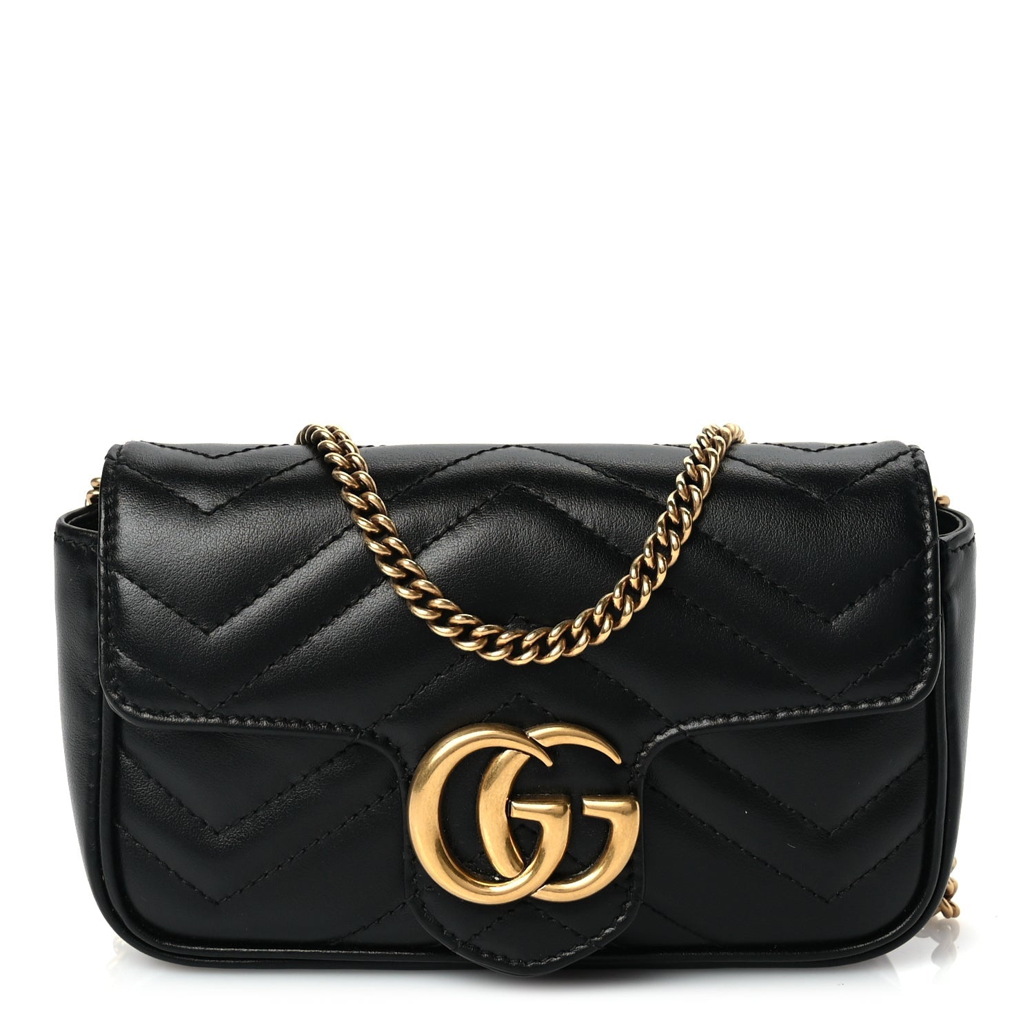 Gucci Calfskin Matelasse Super Mini GG Marmont Shoulder Bag Black 1 of 8