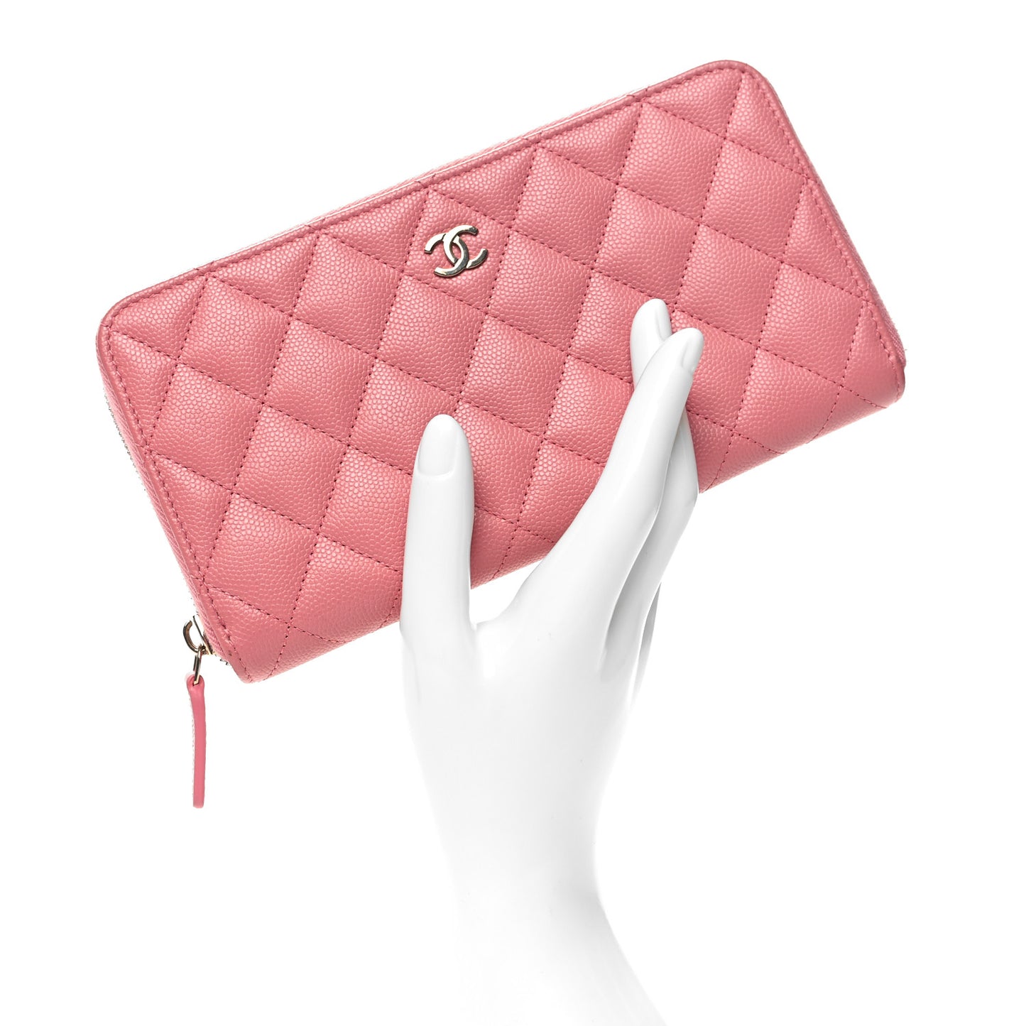 Caviar Quilted Zip Around Wallet Pink