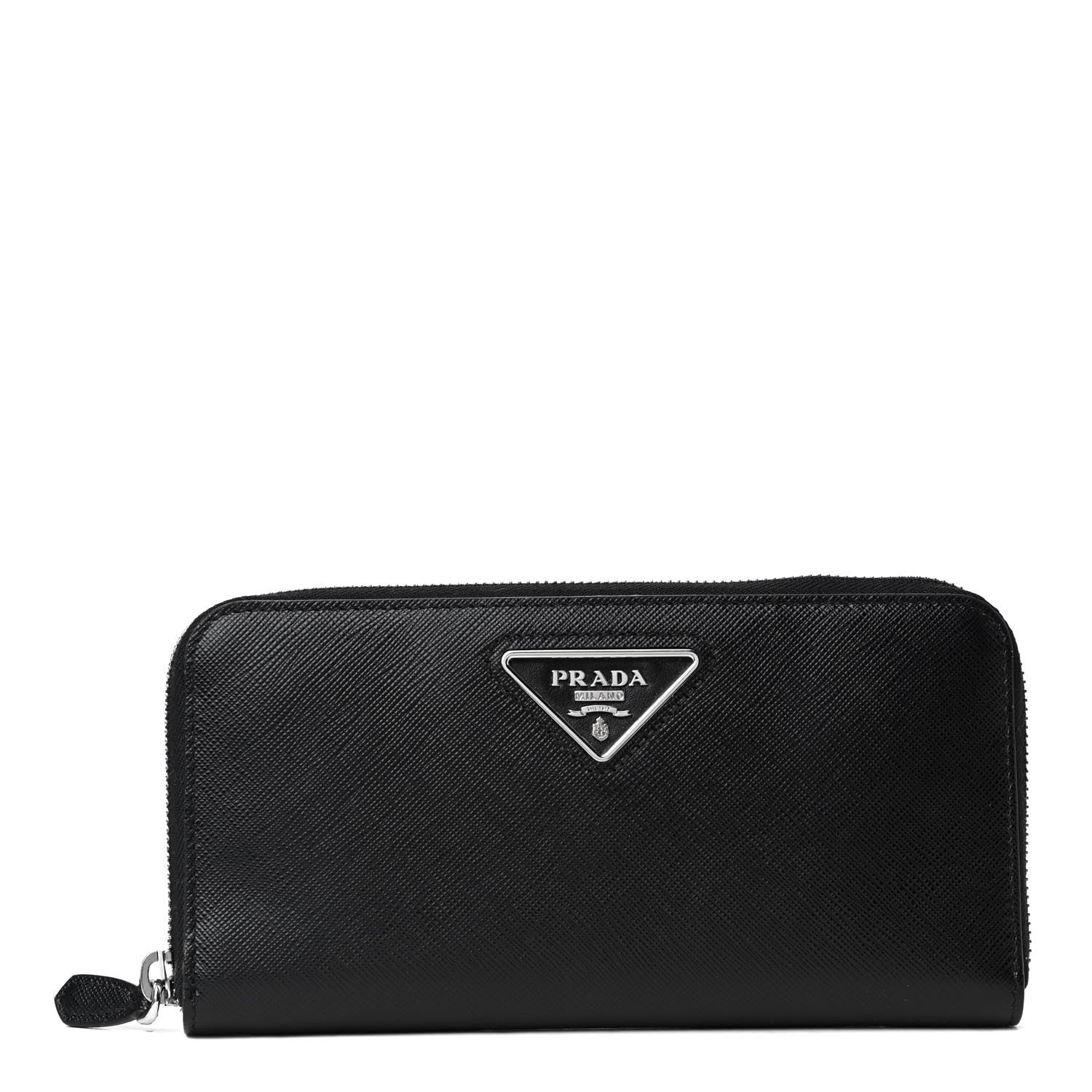 Prada Saffiano Triangle Zip Around Wallet Black 1 of 8