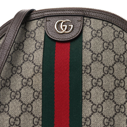 Gucci GG Supreme Monogram Textured Dollar Calfskin Web Small Ophidia Dome Shoulder Bag  Beige Ebony New Acero 6 of 8