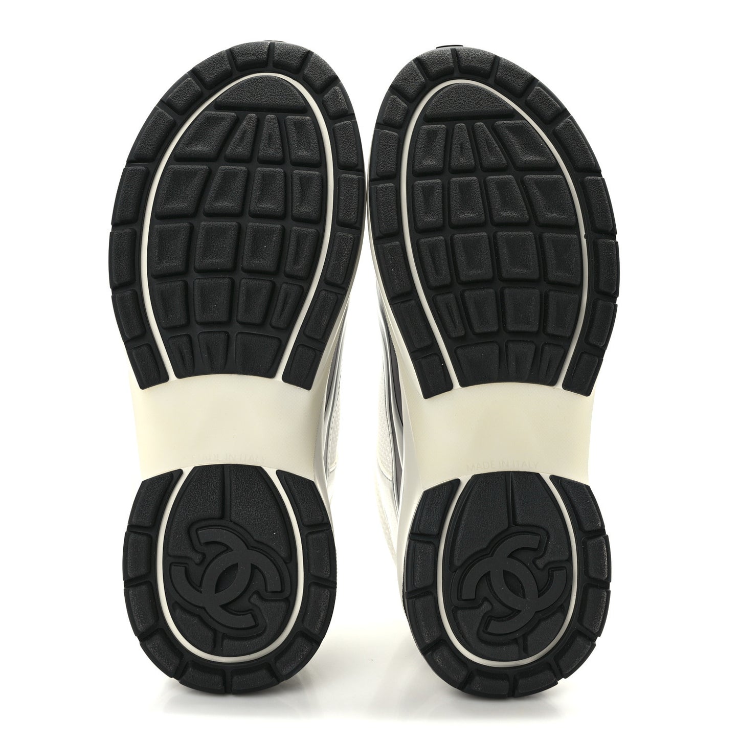 Fabric Laminated Calfskin Stretch CC Sneakers 36.5 White Silver