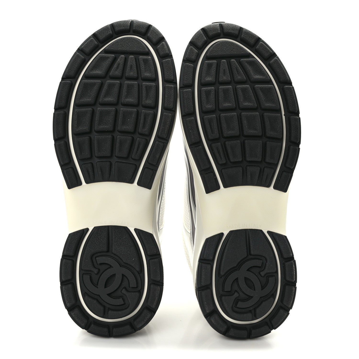 Chanel Fabric Laminated Calfskin Stretch CC Sneakers 36.5 White Silver 6 of 10