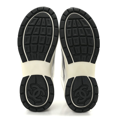 Chanel Fabric Laminated Calfskin Stretch CC Sneakers 36.5 White Silver 6 of 10