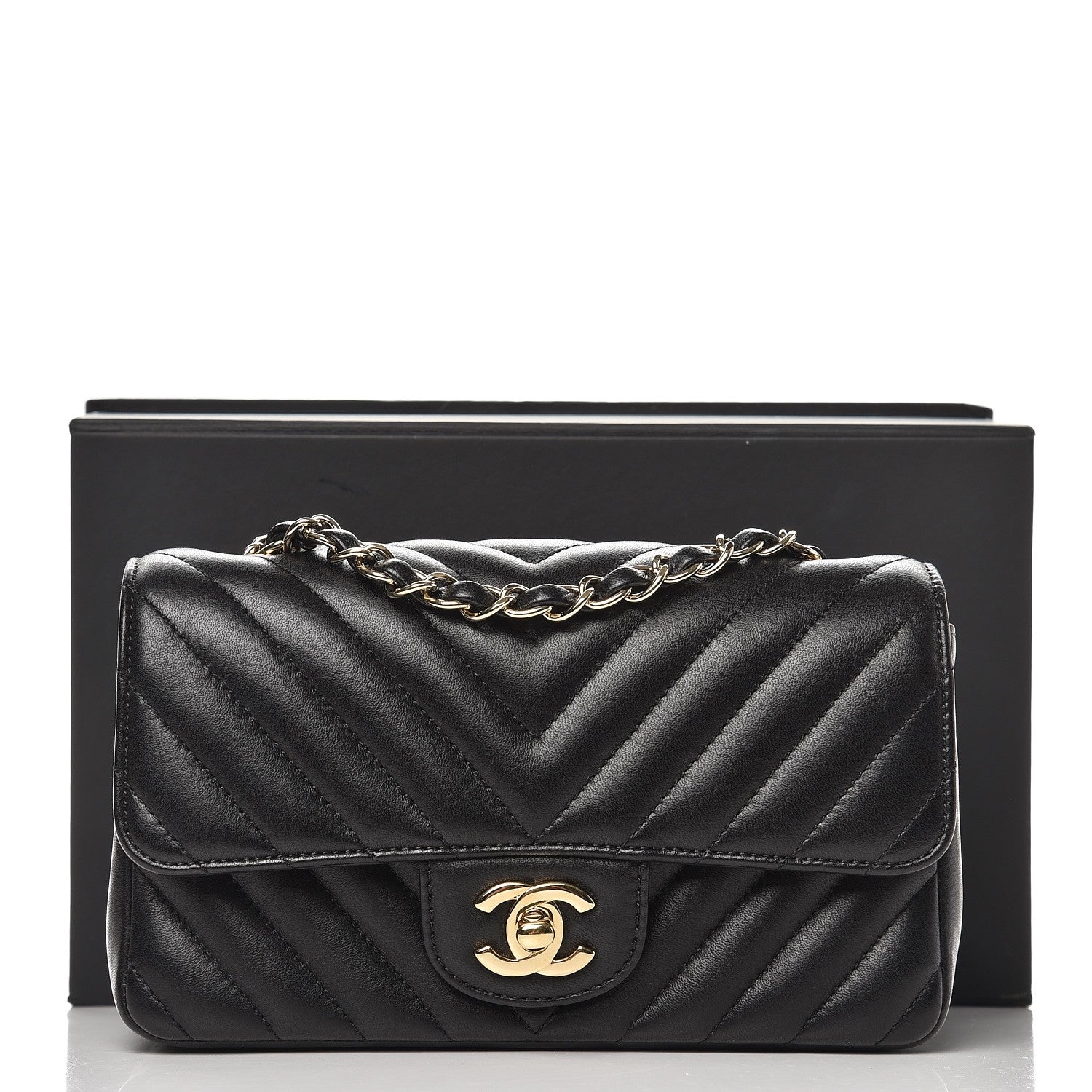 Chanel Lambskin Chevron Quilted Mini Rectangular Flap Black 8 of 8