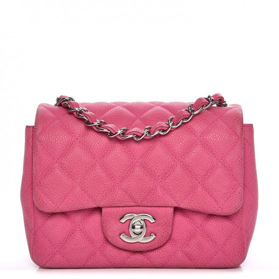 Iridescent Caviar Quilted Mini Square Flap Pink