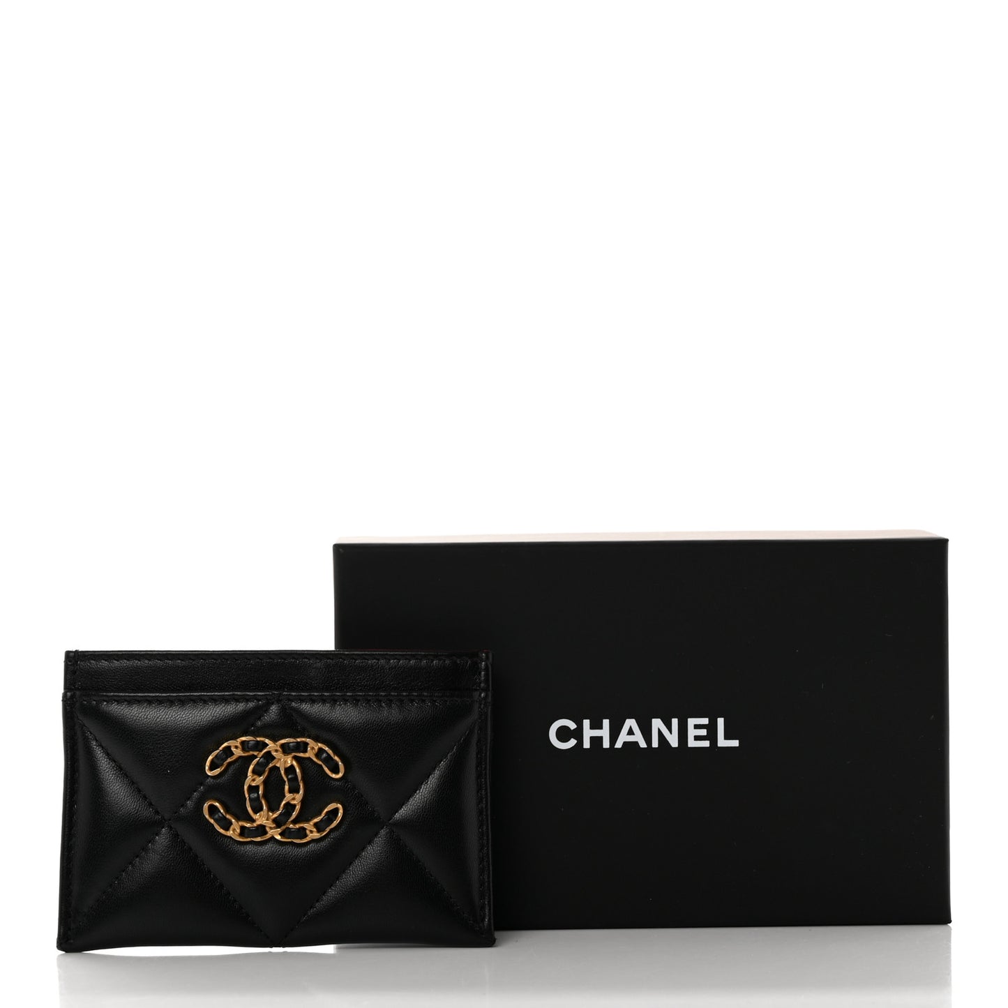 Lambskin Quilted Chanel 19 Card Holder Black
