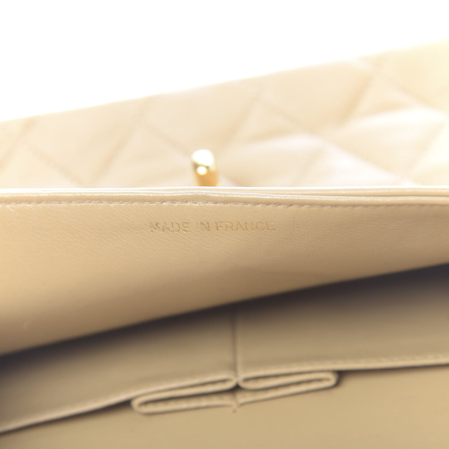 Lambskin Quilted Medium Double Flap Beige