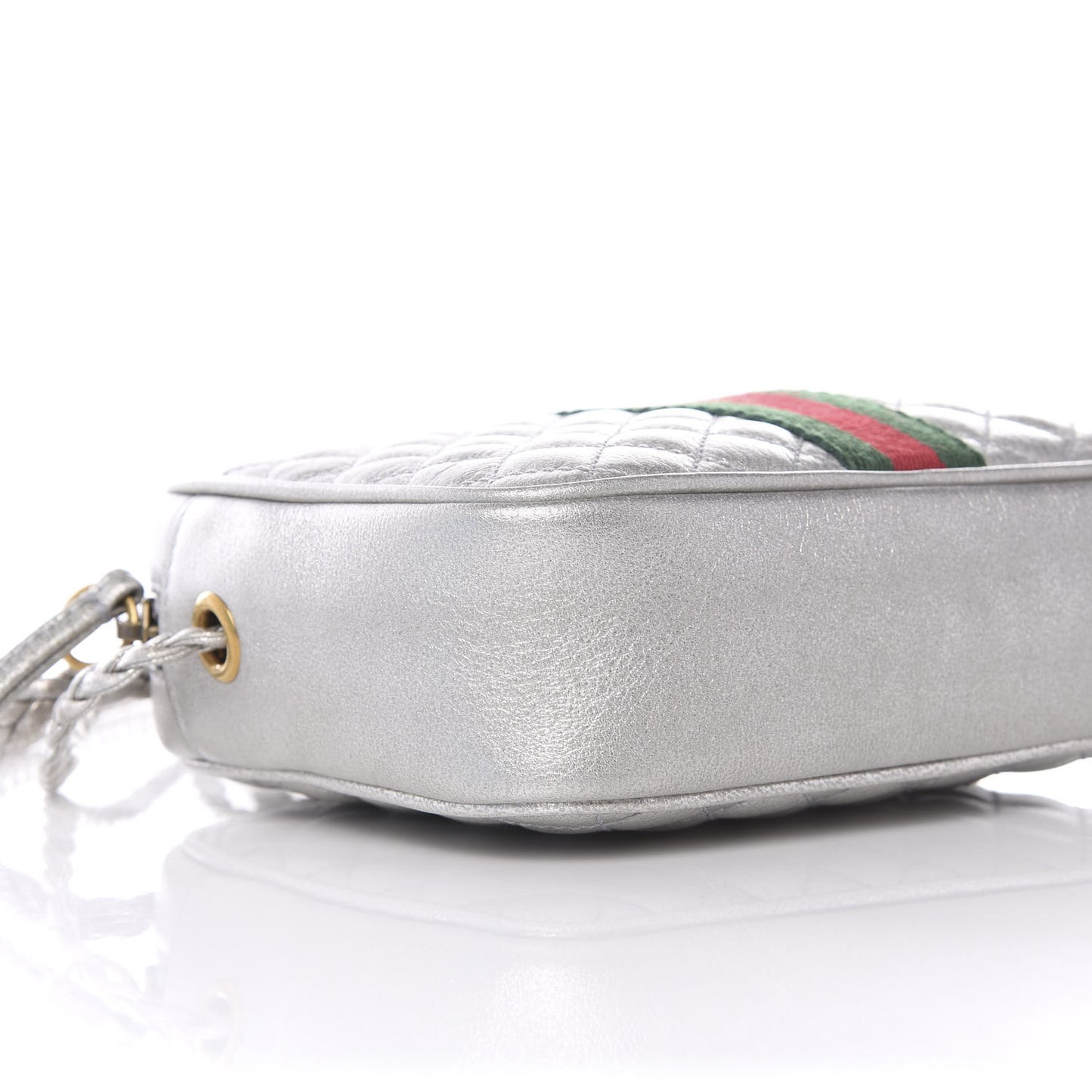 Laminated Nappa Web Trapuntata Mini GG Shoulder Bag Argento