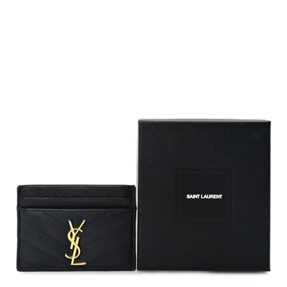 Saint Laurent Grain De Poudre Matelasse Chevron Monogram Credit Card Case  Black 3 of 7