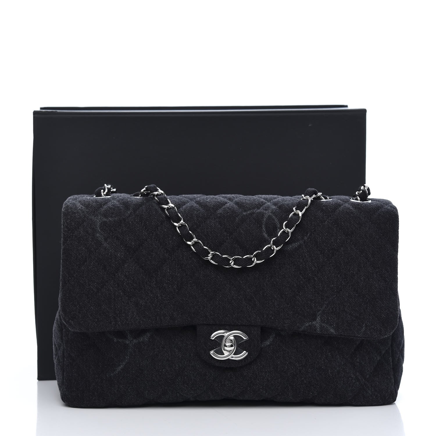 Chanel Denim Quilted CC Print Jumbo Single Flap Black 11 of 11