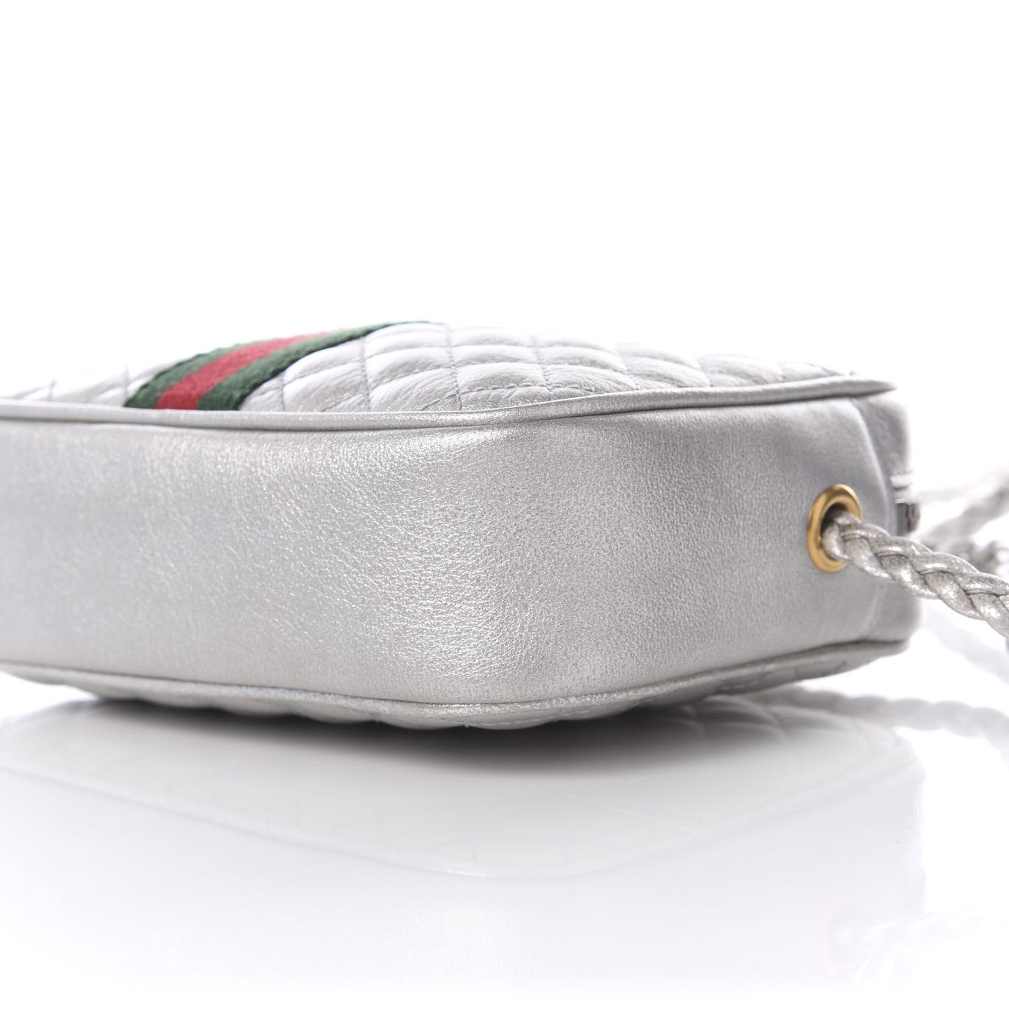 Laminated Nappa Web Trapuntata Mini GG Shoulder Bag Argento
