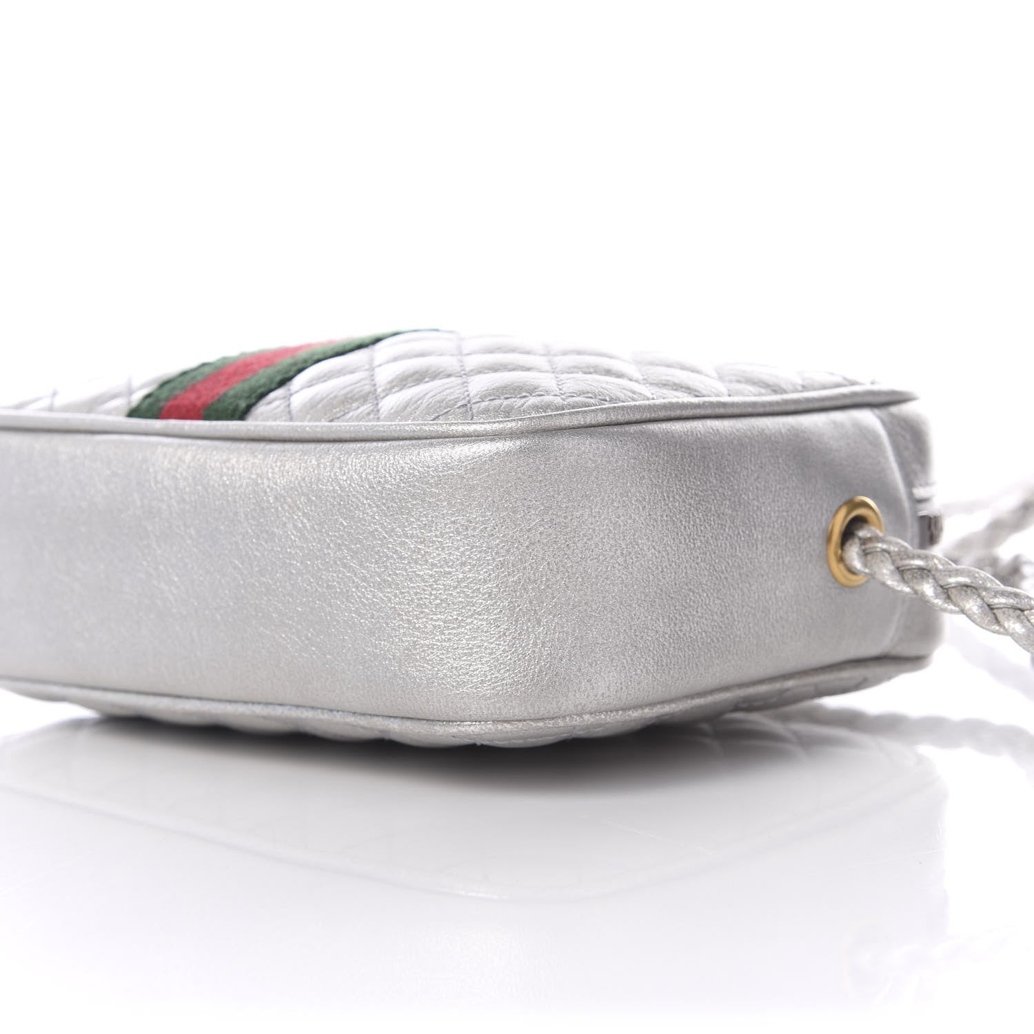 Gucci Laminated Nappa Web Trapuntata Mini GG Shoulder Bag Argento 8 of 10