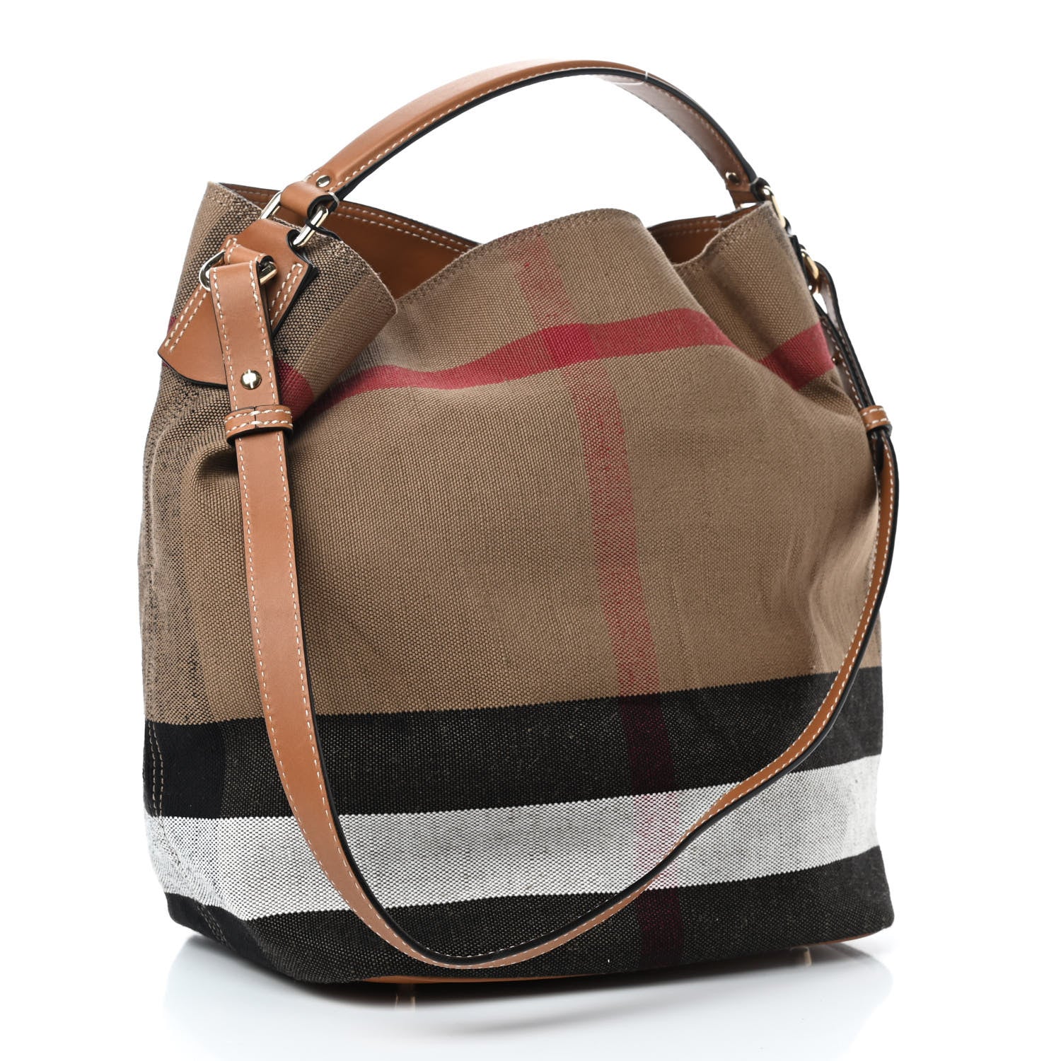 Burberry Canvas Mega Check Medium Ashby Hobo Saddle Brown 3 of 11