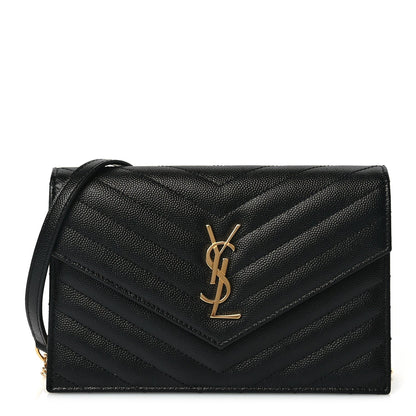 Saint Laurent Grain De Poudre Matelasse Chevron Monogram Envelope Chain Wallet 1 of 8