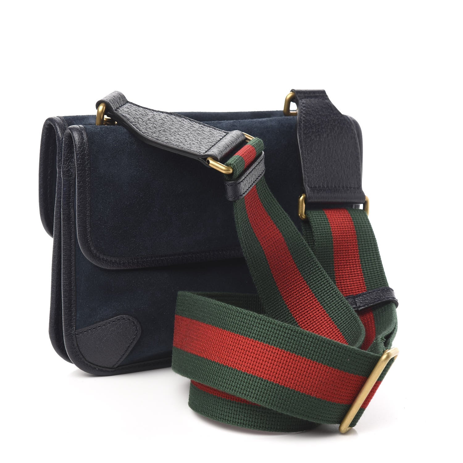 Gucci Suede Web Small Neo Vintage Double Flap Messenger Bag Blue 3 of 10