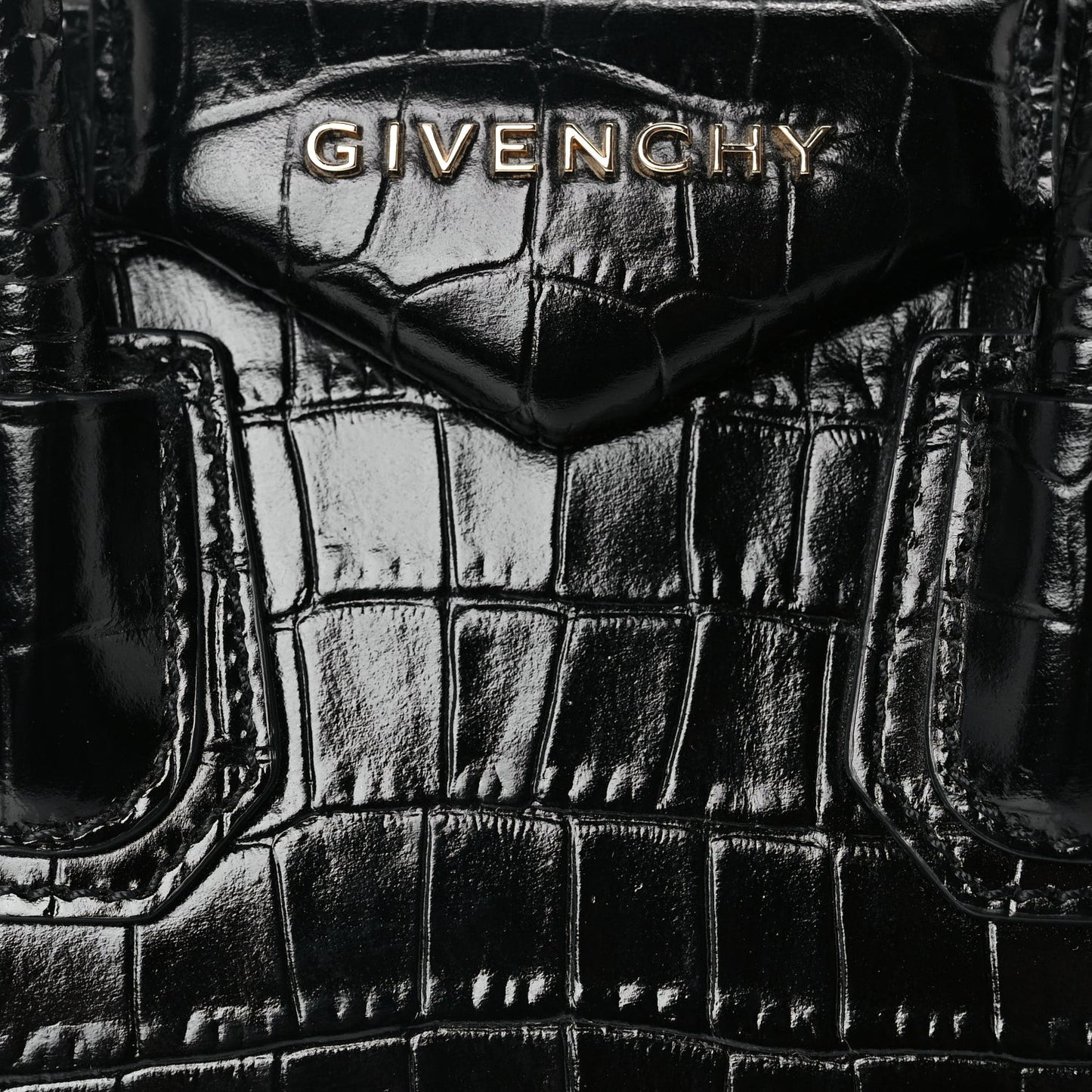 Calfskin Crocodile Embossed Mini Antigona Black