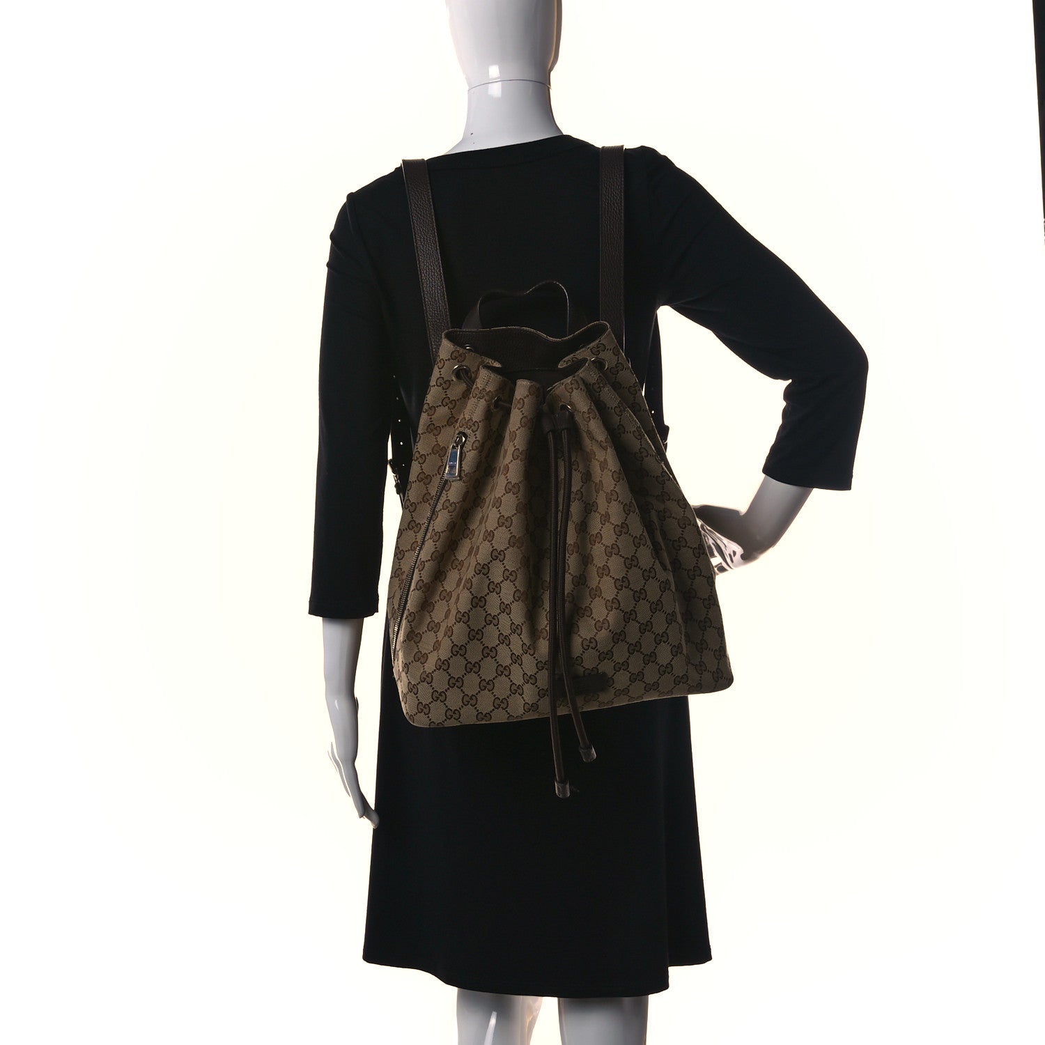 Gucci Monogram Dollar Calfskin O Drawstring Backpack Beige Ebony Testa di Moro Dark Chocolate 2 of 17