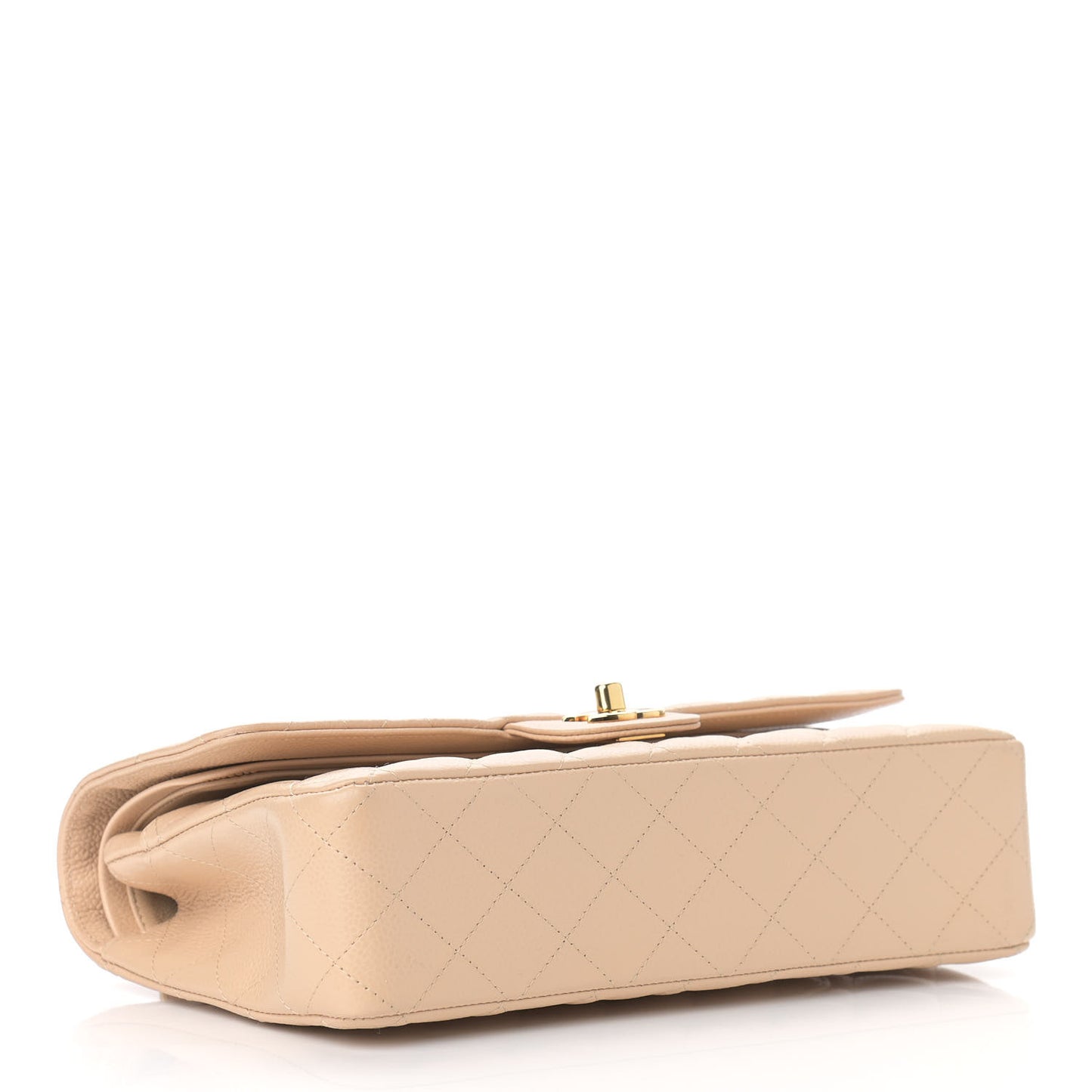 Caviar Quilted Medium Double Flap Beige