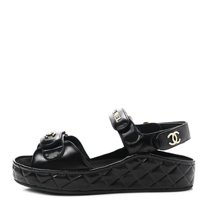 Chanel Shiny Calfskin Logo Platform Sandals 38 Black 1 of 9