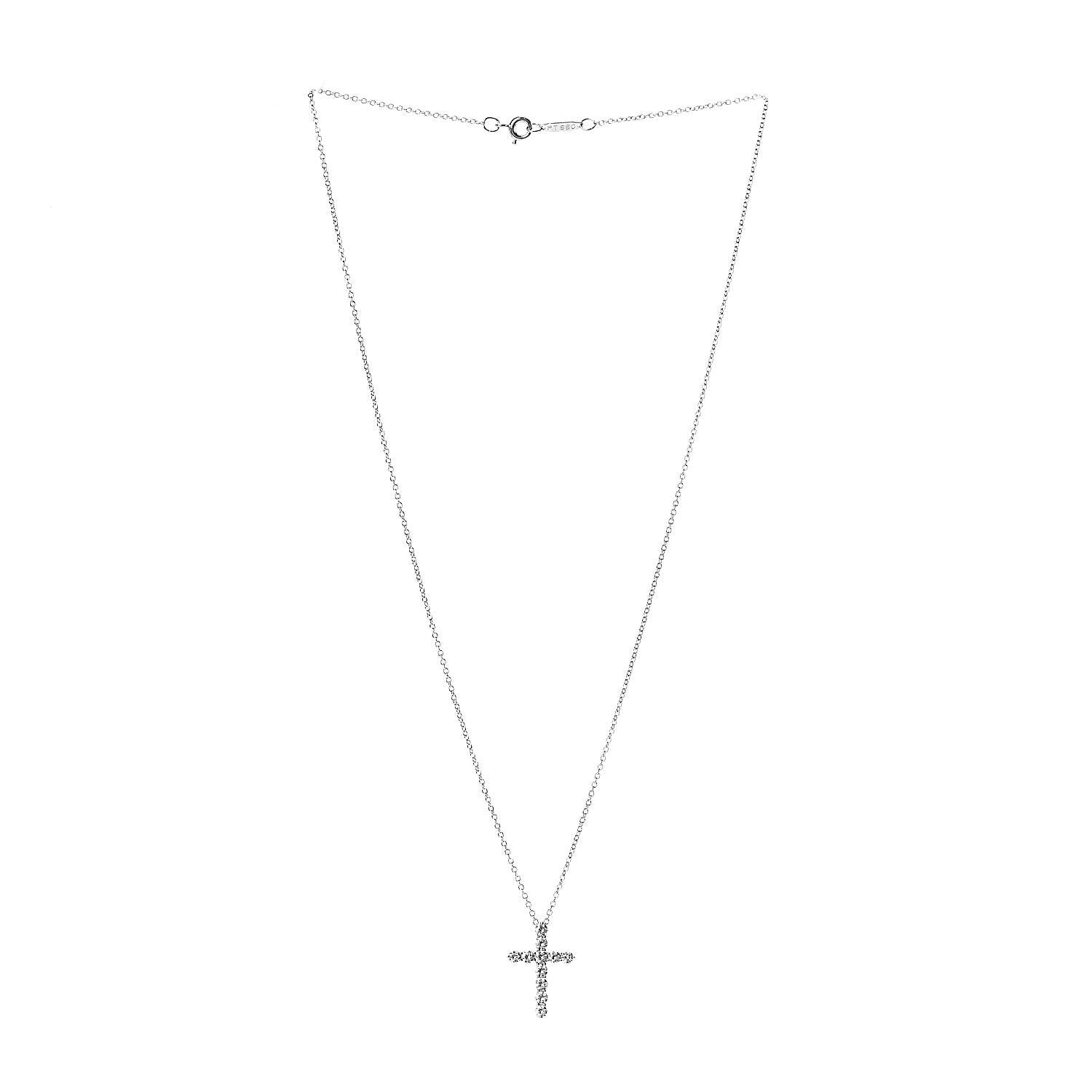 Tiffany Platinum Diamond Small Cross Pendant Necklace 3 of 5