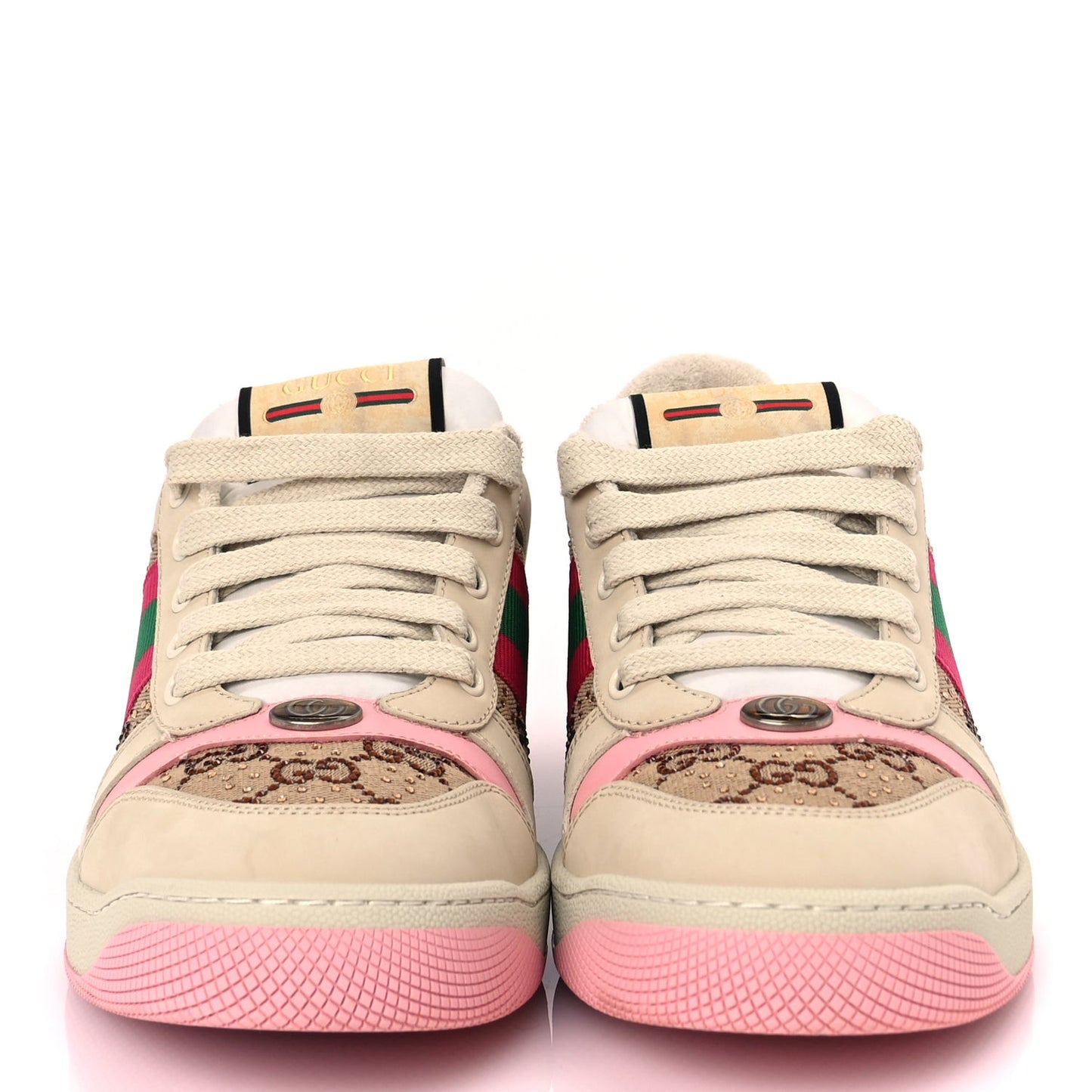 Calfskin GG Supreme Crystals Web Screener Sneakers Beige Ebony Wild Rose
