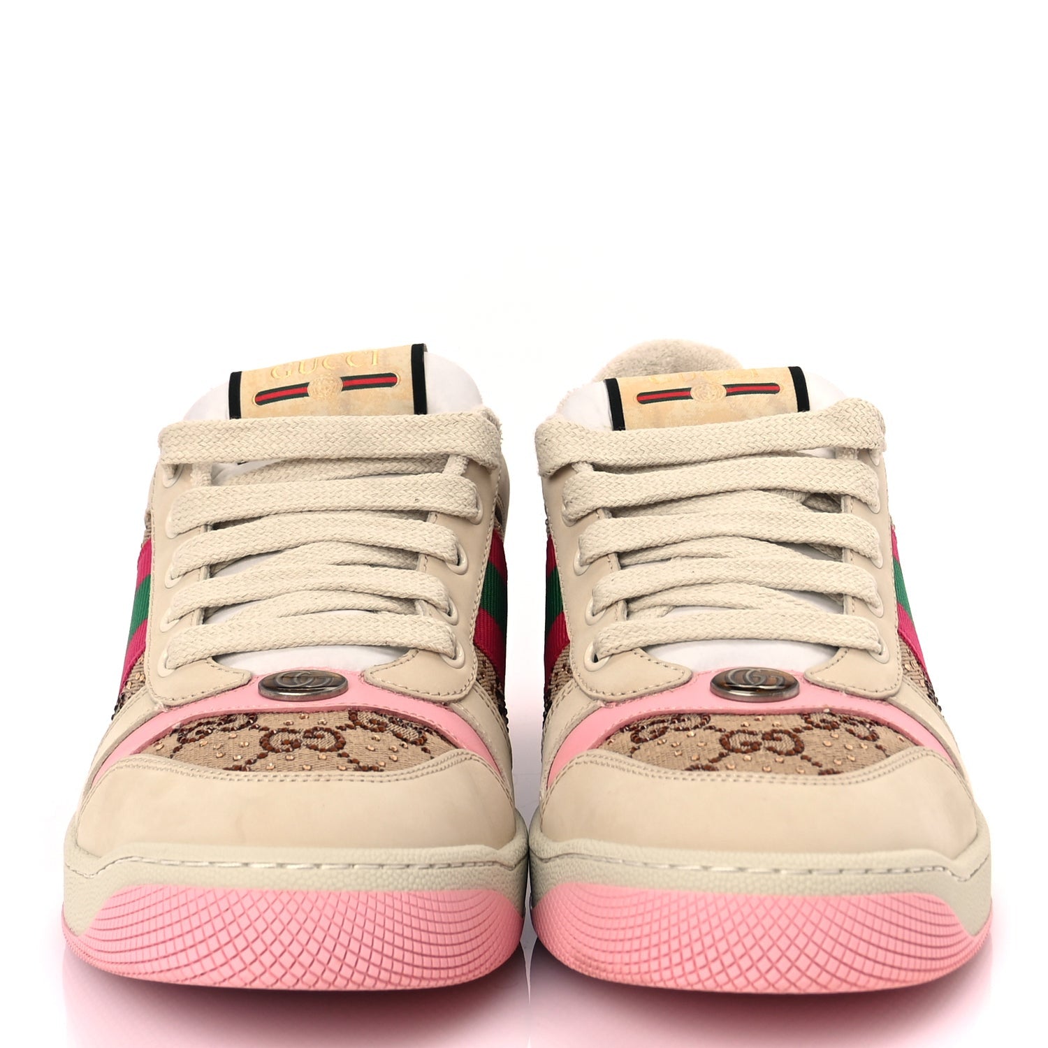 Gucci Calfskin GG Supreme Crystals Web Screener Sneakers Beige Ebony Wild Rose 6 of 9