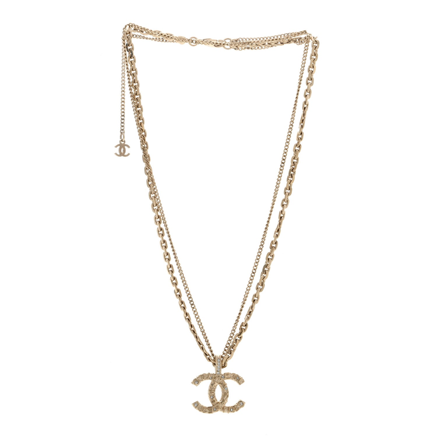 Chanel Crystal CC Multi Strand Chain Necklace Gold 3 of 4