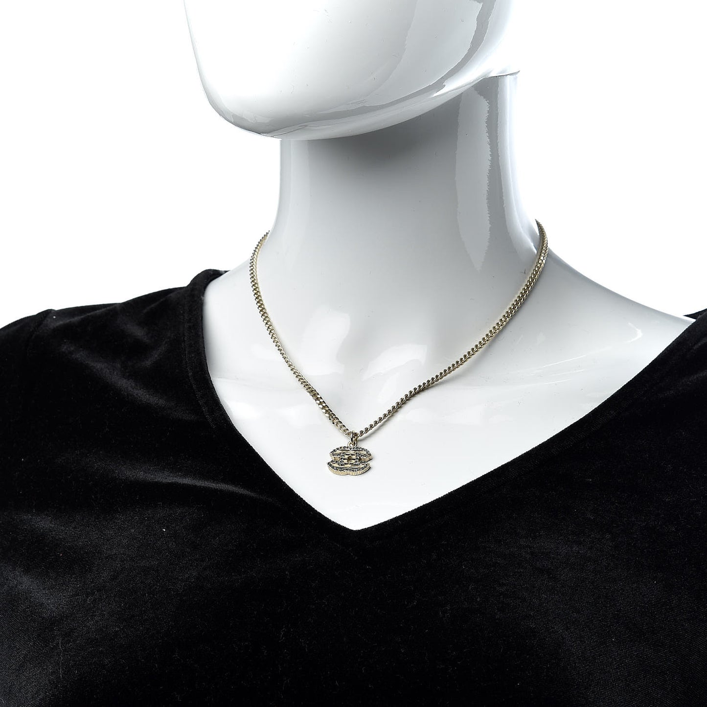 Crystal Enamel Striped CC Necklace Blue Gold