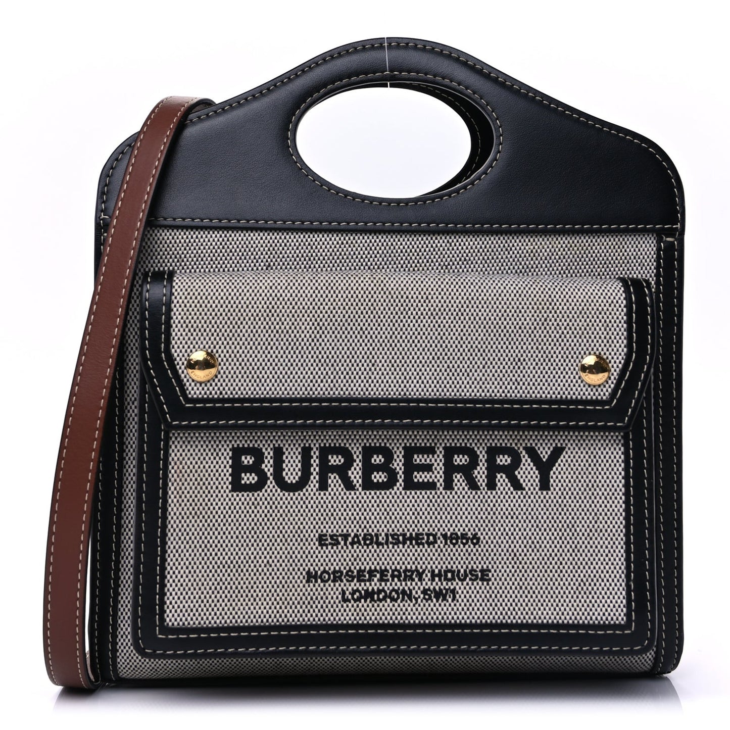 Smooth Calfskin Canvas Two Tone Mini Pocket Bag Natural Malt Brown