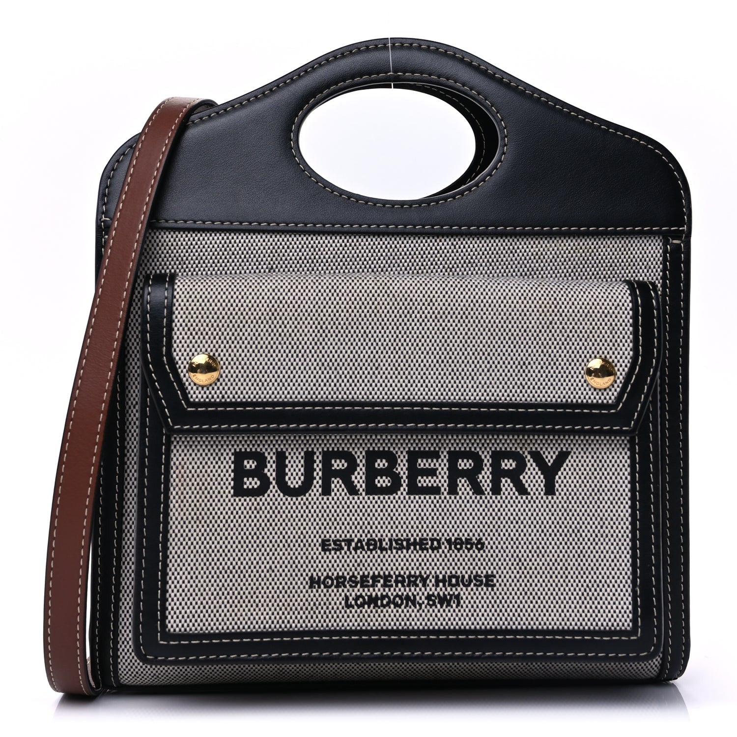 Burberry Smooth Calfskin Canvas Two Tone Mini Pocket Bag Natural Malt Brown 1 of 8