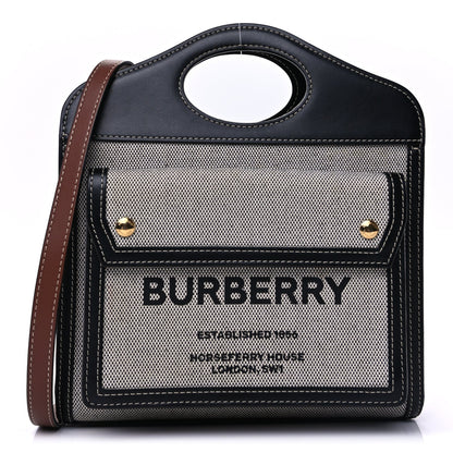 Burberry Smooth Calfskin Canvas Two Tone Mini Pocket Bag Natural Malt Brown 1 of 8