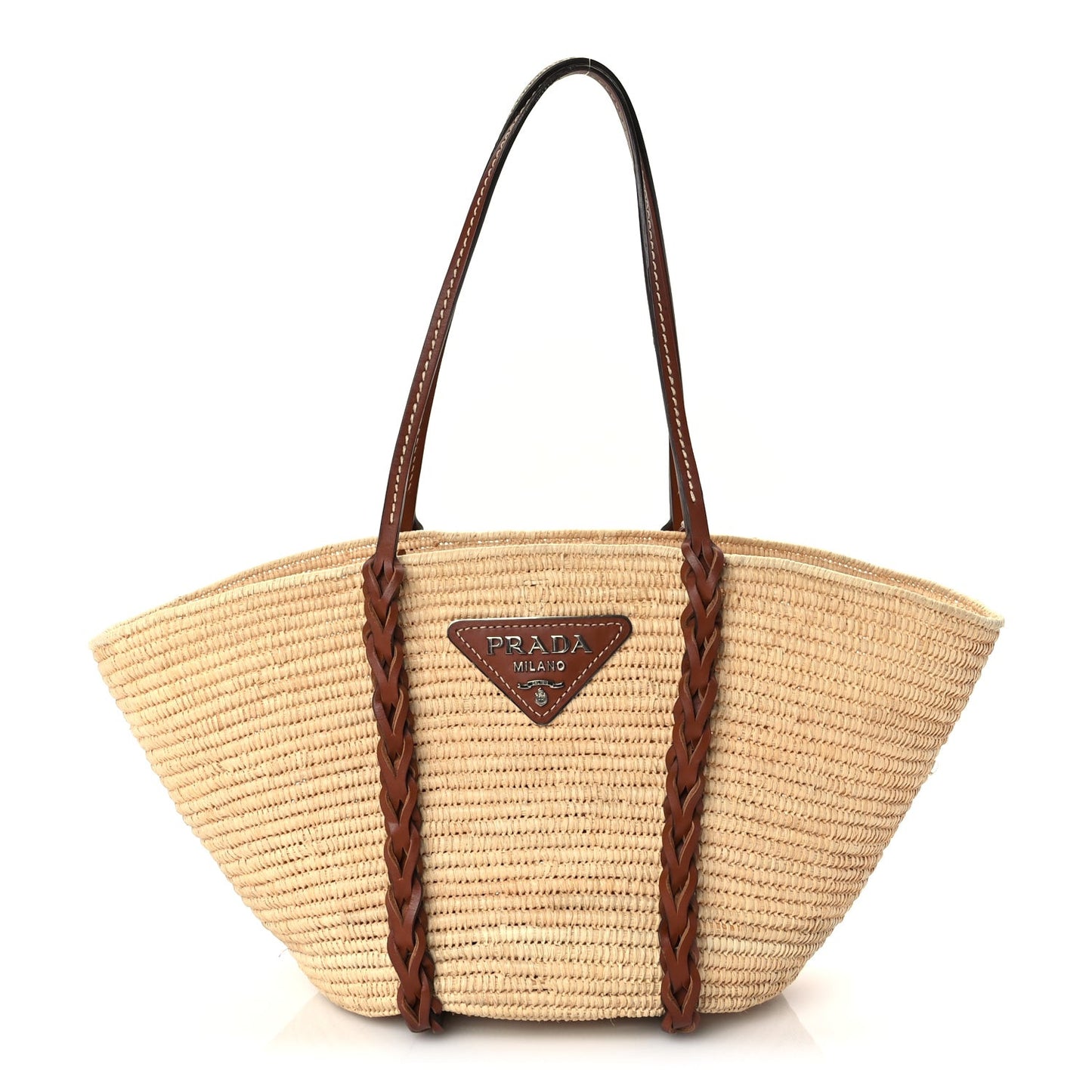 Paglia Vitello Woven Braided Basket Tote  Naturale Cognac