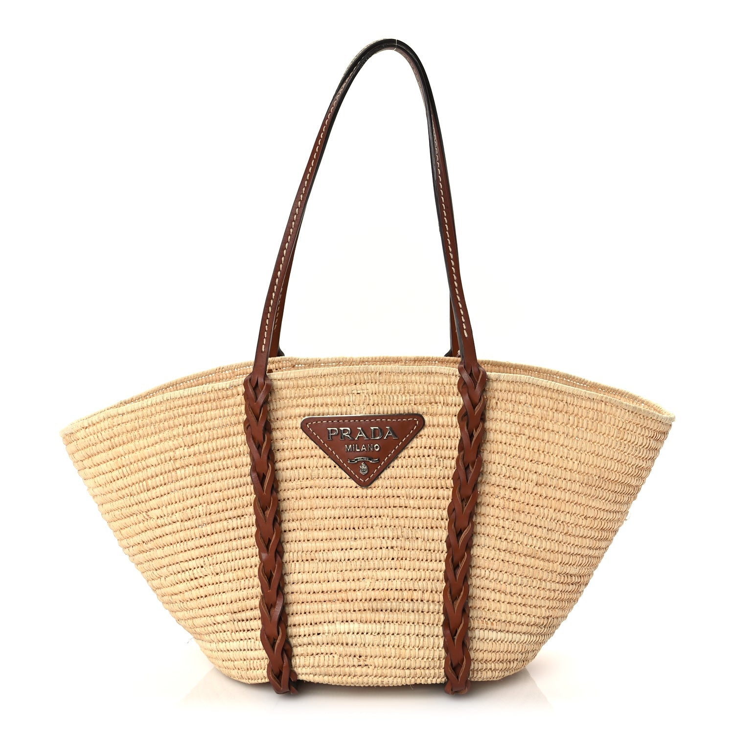Prada Paglia Vitello Woven Braided Basket Tote  Naturale Cognac 1 of 8
