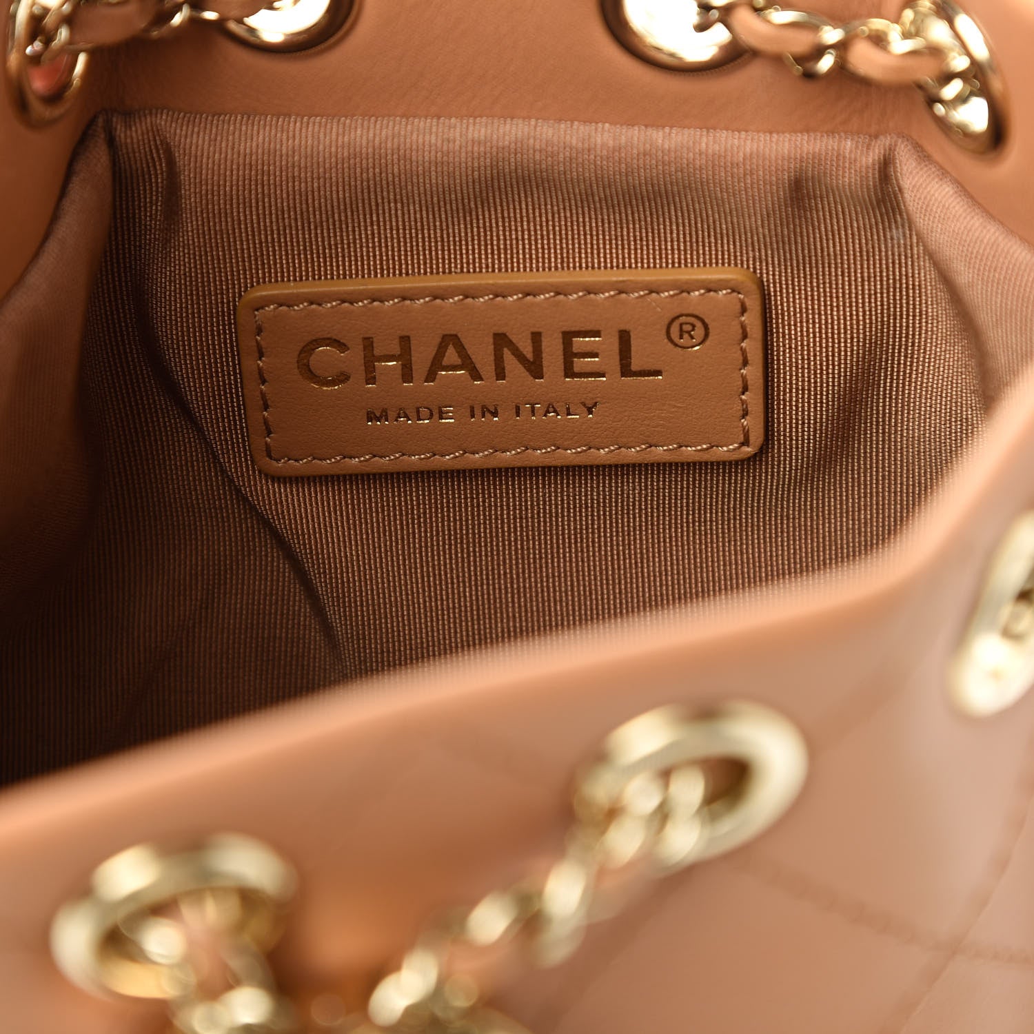 Chanel Calfskin Stitched Chain Bucket Bag Camel 8 of 10