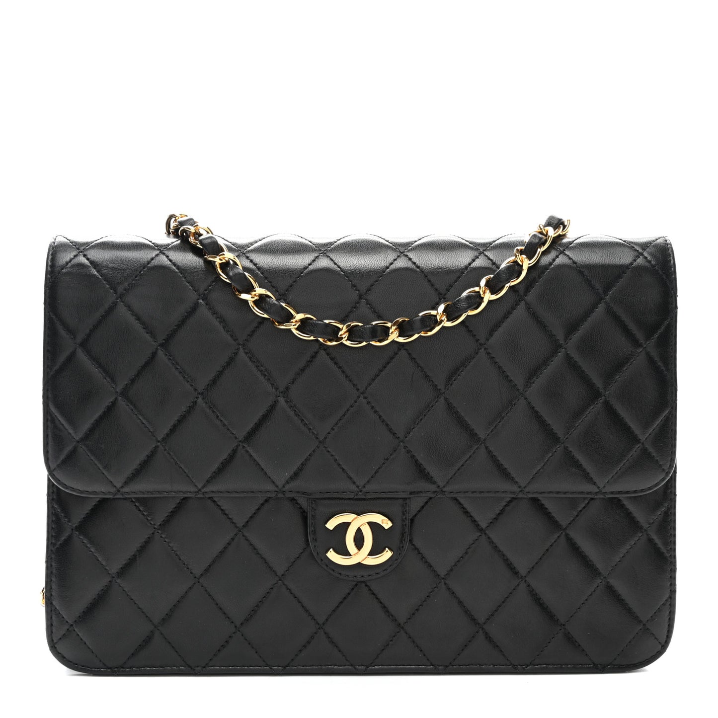Lambskin Quilted Medium Single Flap Black