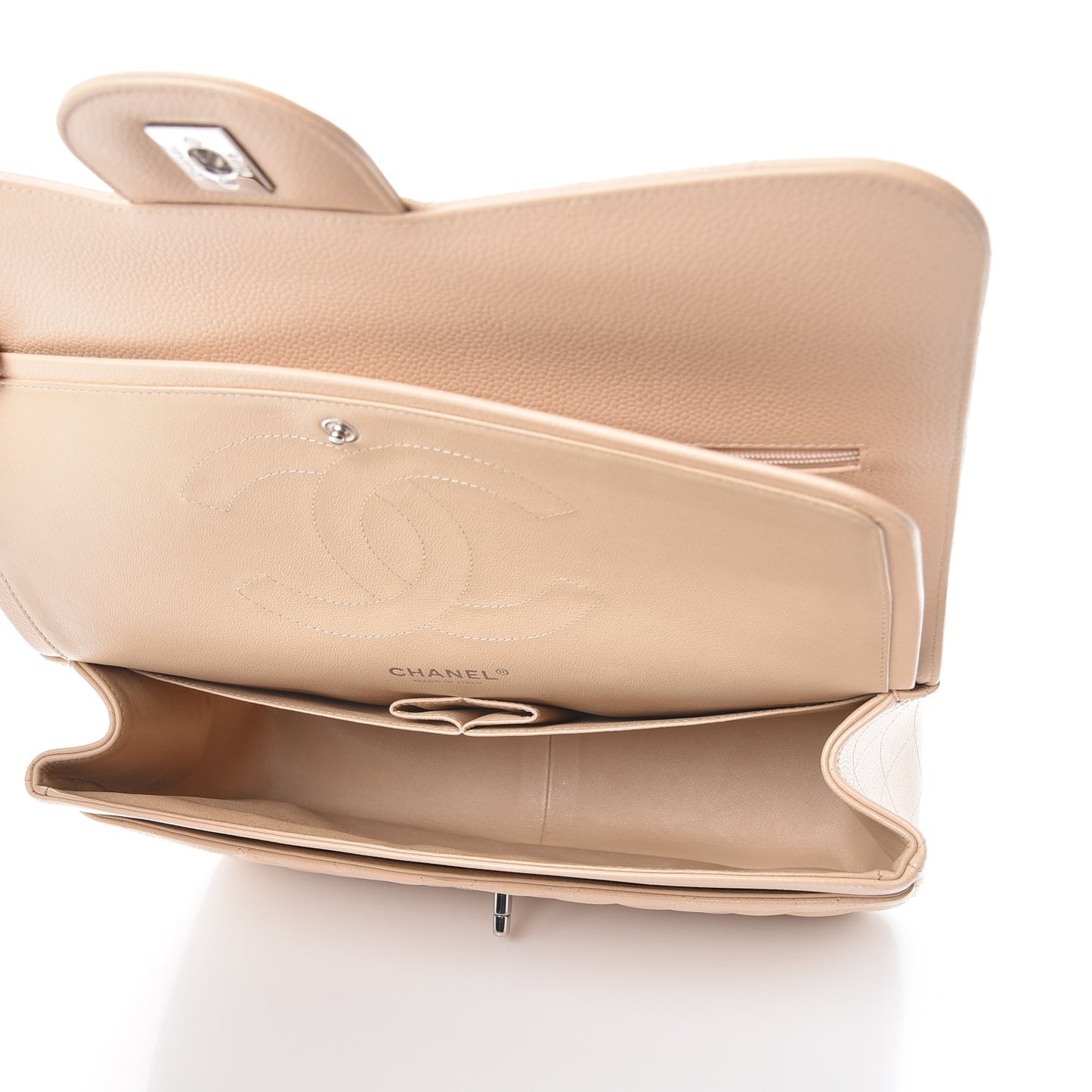 Caviar Quilted Jumbo Double Flap Beige Clair