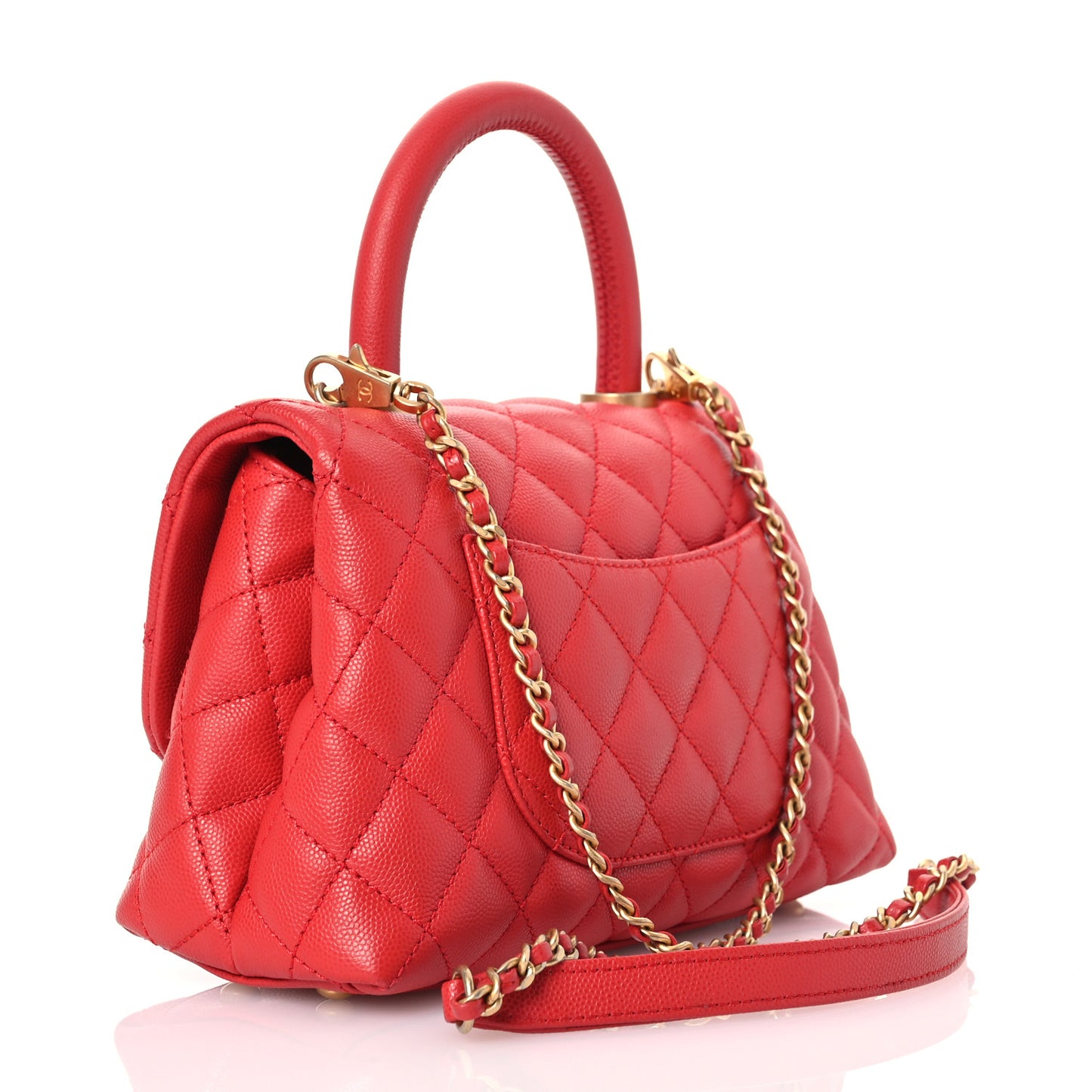 Caviar Quilted Mini Coco Handle Flap Red