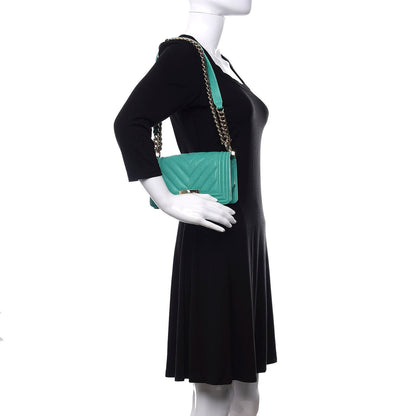 Chanel Caviar Chevron Quilted Small Boy Flap Green 3 of 11