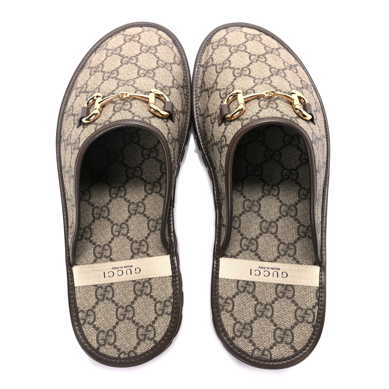 Gucci GG Supreme Monogram Granada Kid Mens Horsebit Lug Sole Mules 9.5 Beige Ebony New Acero 2 of 8
