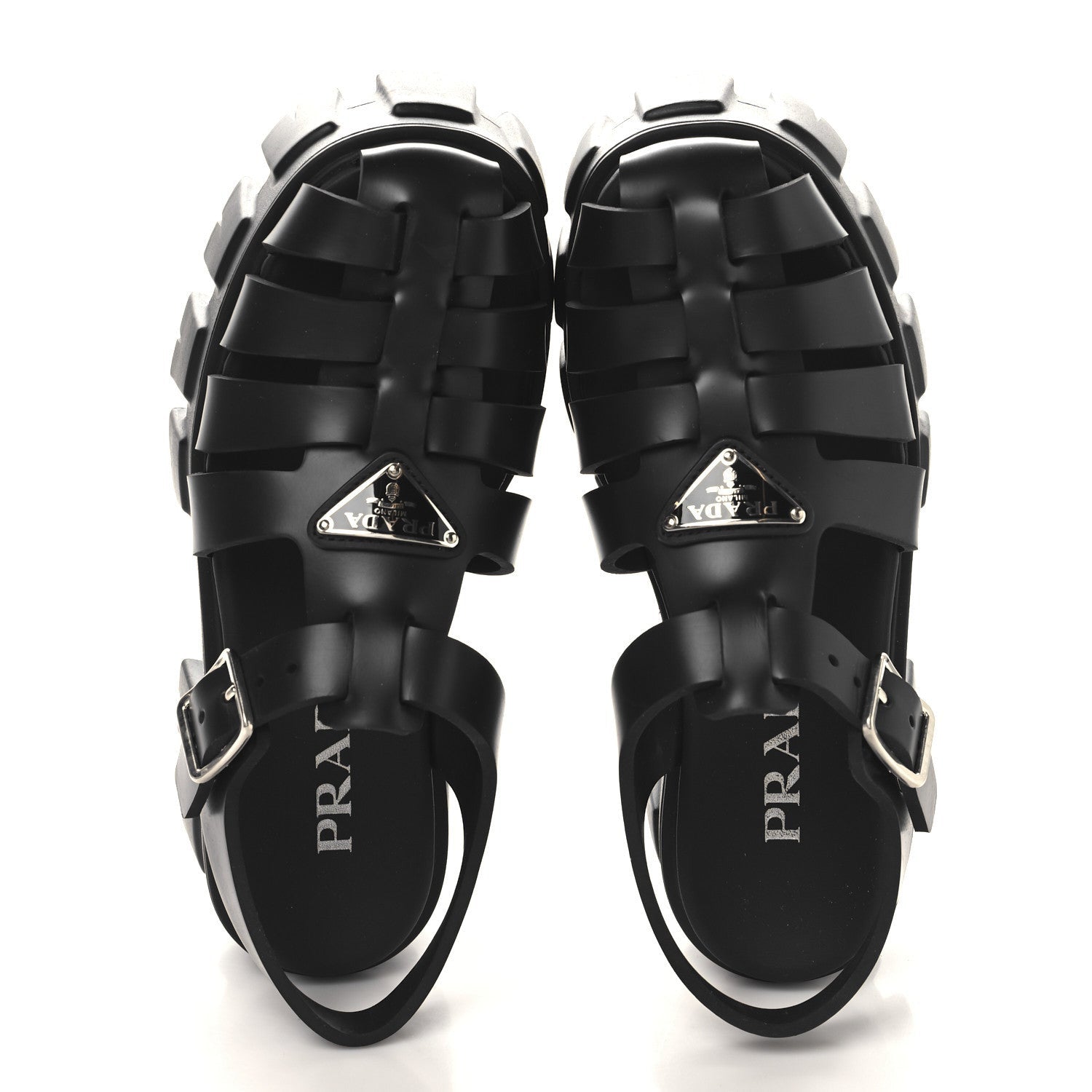 Prada Foam Rubber Triangle Logo Monolith 55mm Cage Sandals 36 Black 2 of 7