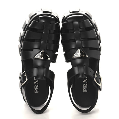 Prada Foam Rubber Triangle Logo Monolith 55mm Cage Sandals 36 Black 2 of 7